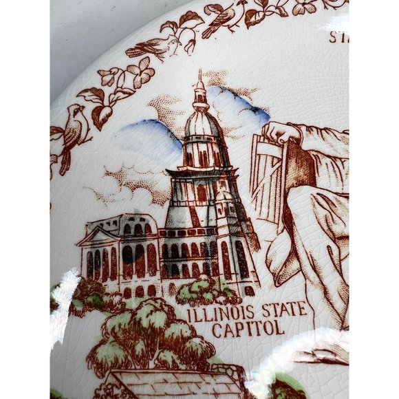 Nikko Ironstone Vintage Illinois State Plate Land of Lincoln 11- inch White - Picture 4 of 16